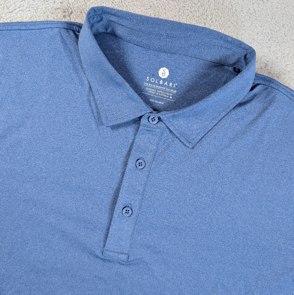 SOLBARI Shirt Mens XXL Blue Polo Long Sleeve UPF50+ Sun Protection Cotton Blend